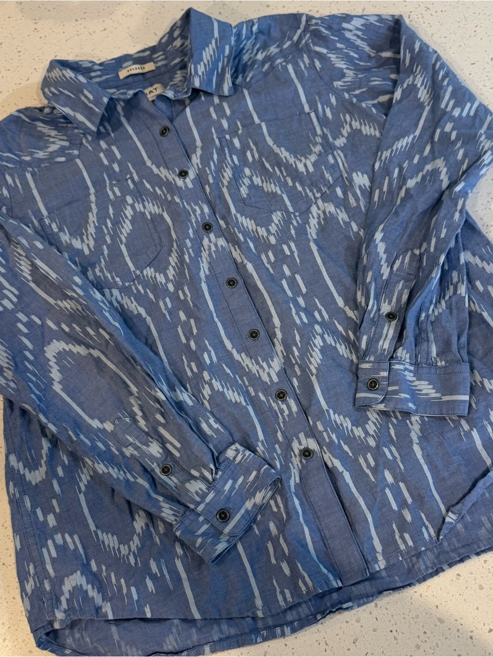 Ariat Large Woman Blue Billie Jean Blackhawk Ikat Shirt Long Sleeve Relaxed Fit - Picture 14 of 14